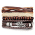 Braunes Set Leder Stoffarmband Holzperlen Unisex Vintage Handmade